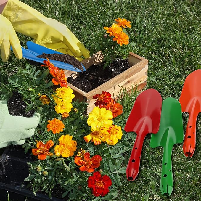 Mini Colorful Metal Hand Shovel Digging Trowel Set Transplanting Garden Shovel for Flower Soil Planting Succulent Kids Teens Women Men Gift Indoor Outdoor, 6 Colors (12 Pcs, 11 x 3 Inch)