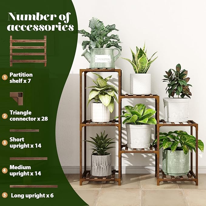 GENTINGBRO Plant Stand Indoor Outdoor Wood Plant Shelf for Multiple Plants Corner Plant Rack Window Flower Stand for Garden Patio