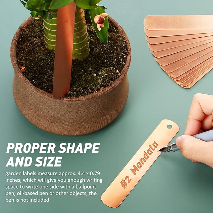 Hotop 30 Pieces 4.5 Inch Copper Plant Tags Metal Tree Tags Long Garden Plant Labels Waterproof Reusable with 30 Pieces Copper Ties for Outdoor Garden