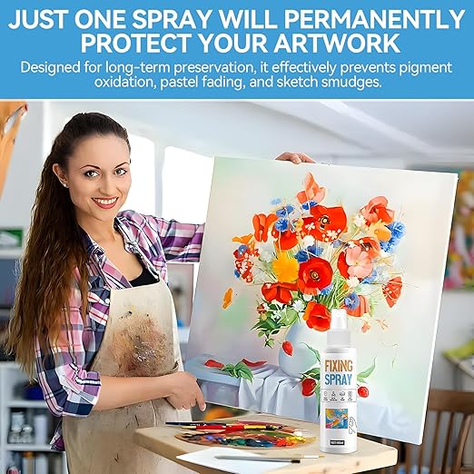 JAOJAO Fixative Spray for Pencil Drawings, Fixative Spray Moisturizes Long-Lasting Invisible Protection No Fading for Watercolor Colored Pencils Sketching for Easter Supplies, 100ml