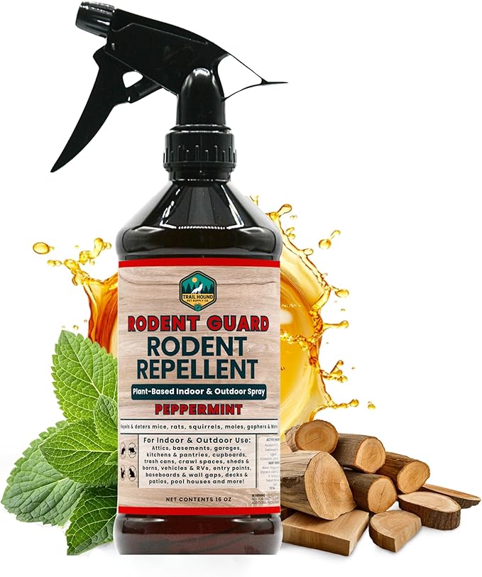 Peppermint Oil Spray for Rodents - Rodent Guard - Natural Peppermint Rodent & Pest Control Spray - Plant-Based Indoor & Outdoor Mouse Spray - Safe Around Pets & Kids - Repels All Mice and Rats 16oz