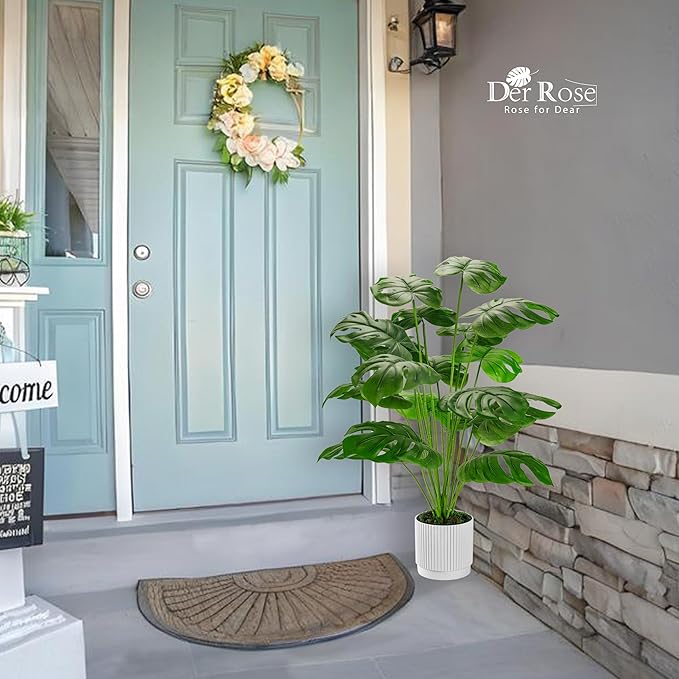Der Rose 28" Fake Plants Large Artificial Monstera Faux Potted Plants Indoor Tall for Outdoor Living Room House Floor Front Porch Tree Decor (Pack of 2)