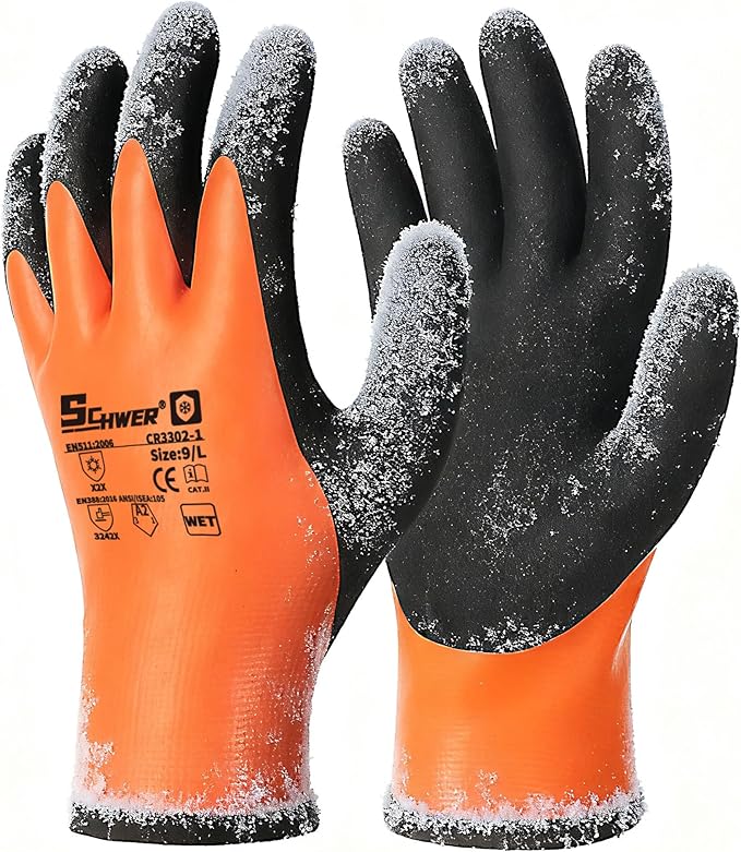 Schwer 100% Waterproof Winter Work Gloves, ANSI A2 Cut Resistant Freezer Gloves for Outdoor Cold Weather Keep Hands Warm, Thermal Insulated Gloves for Shoveling Snow, Ice Fishing, Super Grip, XXL