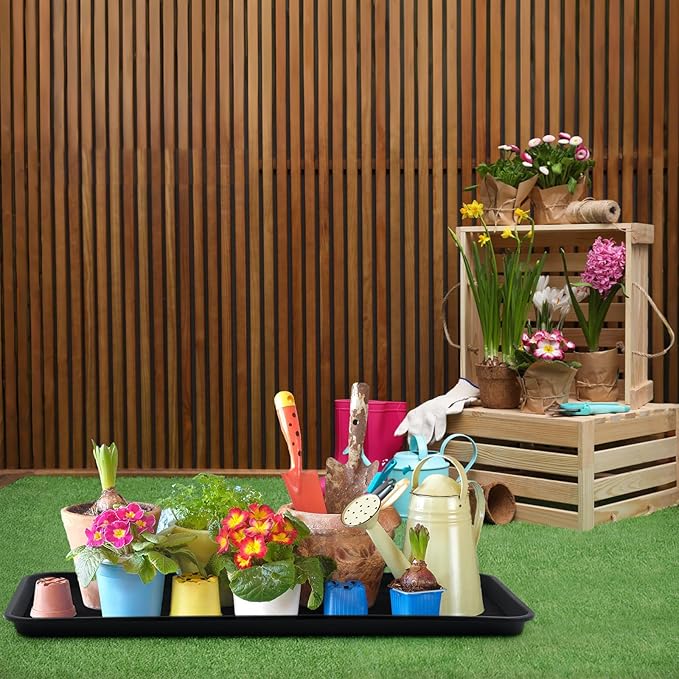 Vesici 2 Set/4 Pcs Large Self-Watering Plant Trays (30"x15") and 3mm Capillary Mat-Automatic Watering System for Indoor/Outdoor Plants, Durable Plastic Seedling Trays for Potted Plant, Garden