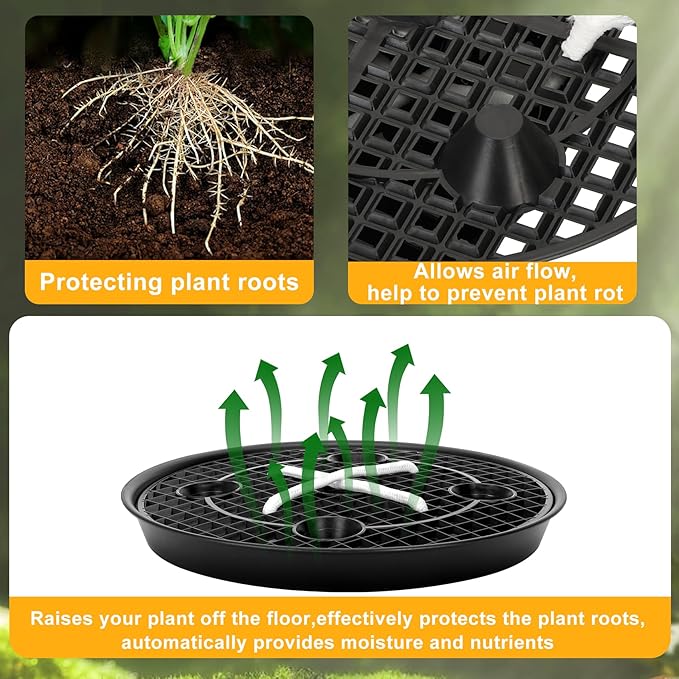 P Polerden 4 Pack Self Watering Fabric Pot Base 14 inch, Auto Pots Fit for 5 Gallon Grow Bags, Auto Watering Plant Saucer for Fabric Planters Plant Saucers Flower Pot Tray, 3 Year Warranty