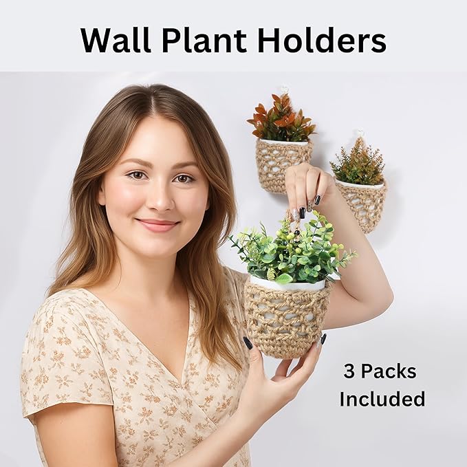 3PK Wall Planters for Indoor Plants with Self Watering Pots (4inch), Macrame Plant Hanger for Plant Wall | Wall Mounted Plant Holders for Succulent & Herbs