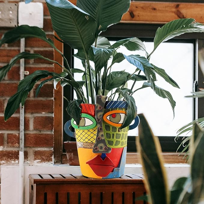 Midogaigai Abstract Face Planters Pots Head,Unique Head Planter for Indoor Plants,Funny Face Flower Pot,Colorful Plant Pots for Outdoor Garden Decor and Home Art Decoration(Modern)