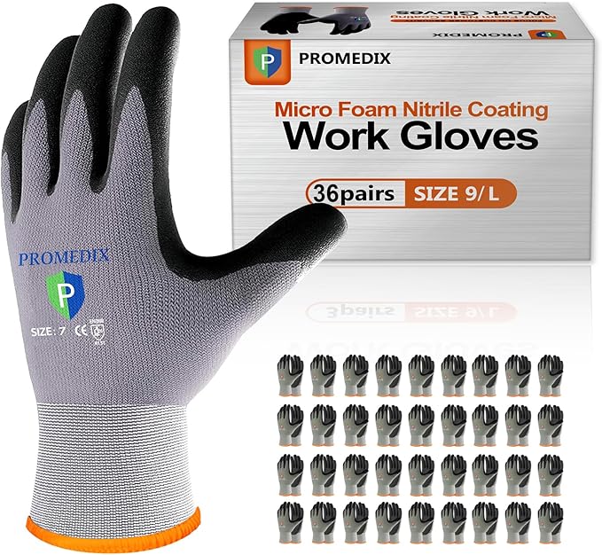 PROMEDIX P Nitrile Coated Work Gloves,MicroFoam Safety Work Gloves Men,Seamless Knit Nylon&spandex Gloves with Grip