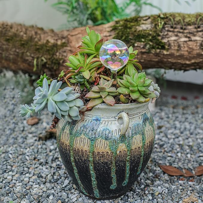 Iridescent Self Watering Globes, Glass Rainbow Watering Globes, Water Globes for Indoor Plants Small Plant Watering Globes Small Watering Globes for Everyday or Vacation Use, 3-Pack
