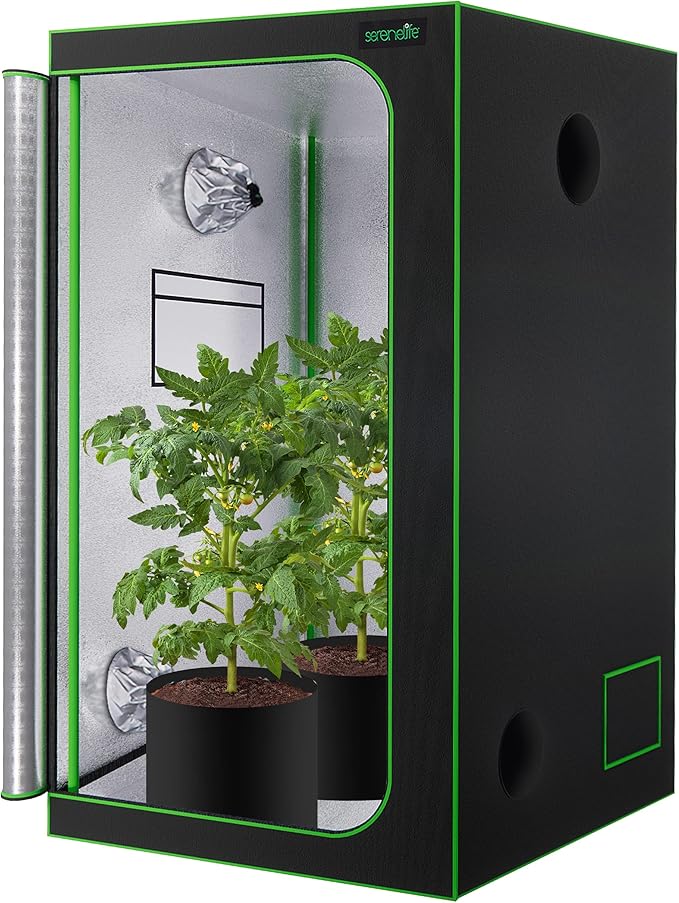 SereneLife Medium Hydroponic Grow Tent Garden-36'' x 36'' x 72'' Indoor Plant Growing System w/Durable Reflective 600D Mylar,Observation Window-Includes Removable Floor Tray,Pole Shelf