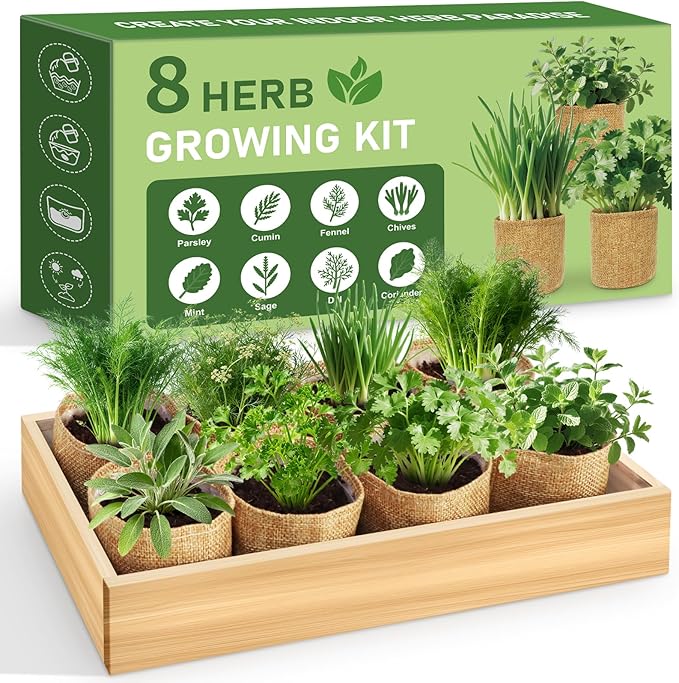 LUOJIBIE 8 Herb Indoor Garden Kit for Beginners, Complete Windowsill Growing Gifts Set with Tools, Mother's Day Gifts for Mom,Unique Christmas Birthday Gifts for Women Men Girls Kitchen Housewarming