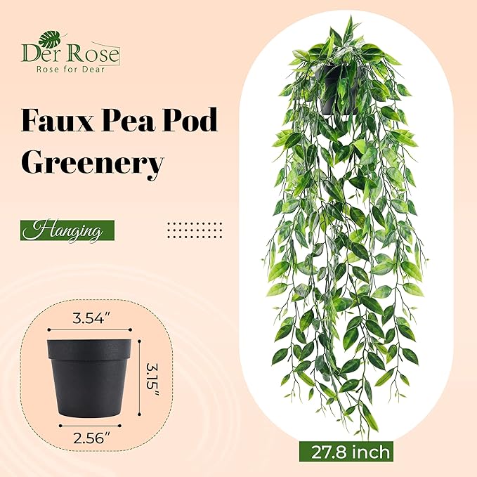 Der Rose 1Pcs Small Fake Hanging Plants Artificial Pea Pod Faux Hanging Plants Indoor for Home Room Shelf Bookshelf Decor