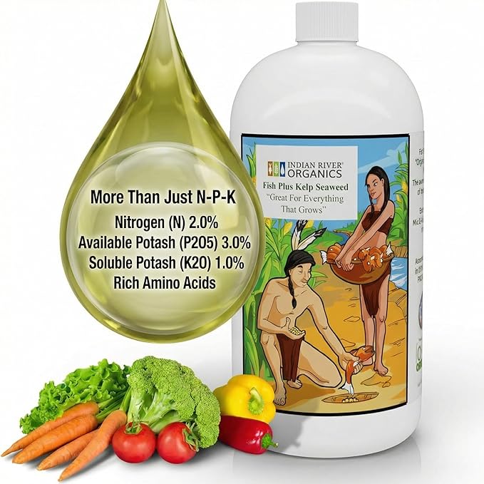 Fish & Kelp Blend Fertilizer - OMRI Listed Organic Fertilizer (36 oz) 1 Quart- Liquid Organic Fish and Kelp for Turf, Flowers, Shrubs, Plants, Fruits & Vegetables
