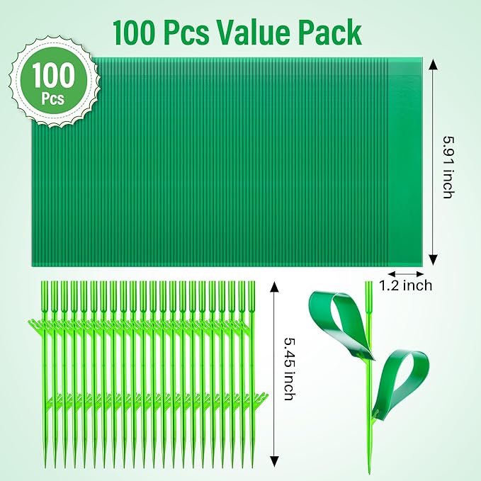 100 Pcs Gnat Sticky Traps for Plants, Sticky Traps for Gnats with 20 Stakes to Control, Aphids, Plant Bug, Mosquito Bits and Whiteflies(Green)
