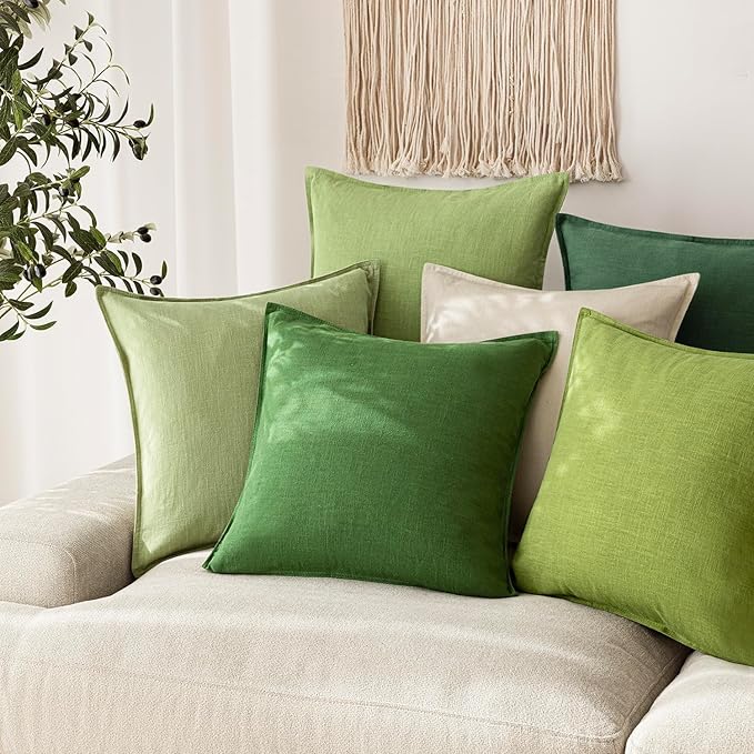 Foindtower Pack of 2, Decorative Linen Soild Throw Pillow Covers Soft Accent Euro Cushion Case Boho Farmhouse Pillowcase for Chair Couch Sofa Bedroom Living Room Home Decor 26 x 26 Inch Forest Green