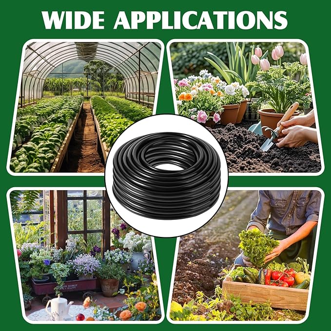 50FT 1/2" Inch Drip Irrigation Tubing Set Include Switch Valves Tees Couplings Barbed End Plugs Faucet Adapters Suitable for Home Vegetable Garden Patio Lawn Flower Bed Agricultural Irrigation