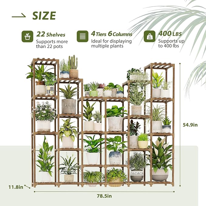 GENTINGBRO 22 Tiers Plant Shelf for Plants Large Indoor Plant Stand Plant Rack Extra Large Wood Plant Stands for Hanging Plant Holder for Patio Balcony Garden