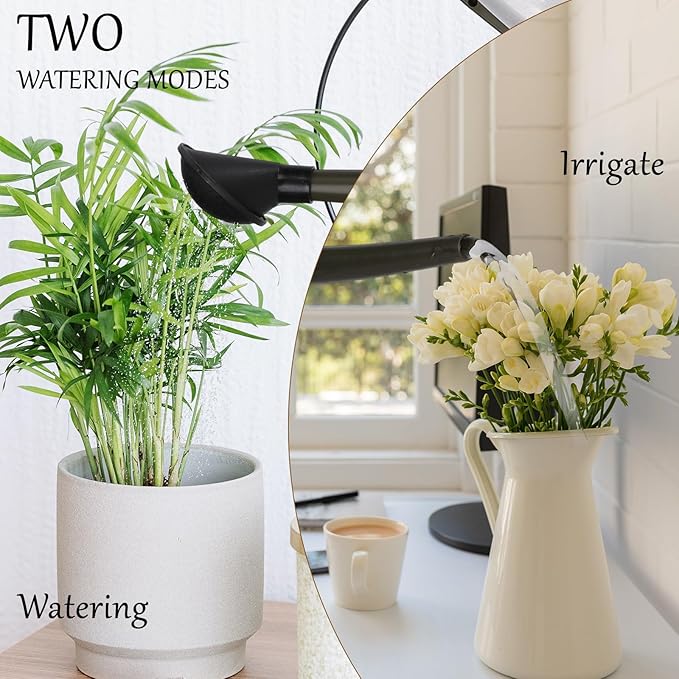 Foldable Transparent Plastic Watering Can 1.6Gal with Spray and Pour Nozzle for Indoor Outdoor Plants,Army Green