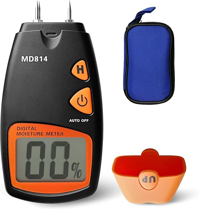 Digital Wood Moisture Meter 4 Pin Accurate Moisture Meter for Wood Handheld Lumber Humidity Tester with LCD Display for Lumber Firewood Forestry and Woodworking Applications (Model MD814)