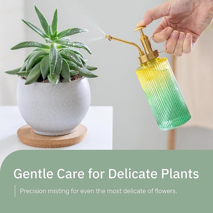 Useful Co. Yellow & Green Glass Plant Mister for inside, Mister for Plants, Plant Sprayer Mister, Decorative Plant Mister Spray Bottle with Adjustable Nozzle for indoor plants (230ml/ 7.8oz)