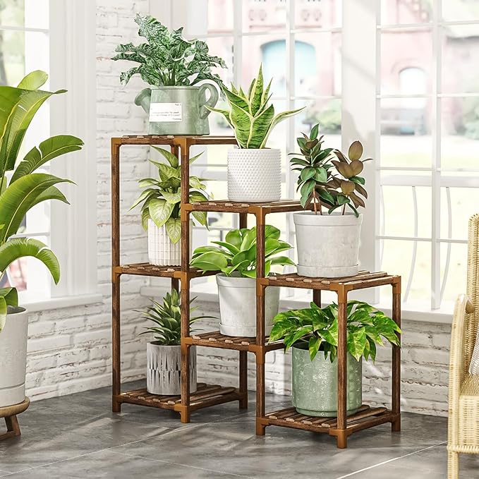 GENTINGBRO Plant Stand Indoor Outdoor Wood Plant Shelf for Multiple Plants Corner Plant Rack Window Flower Stand for Garden Patio