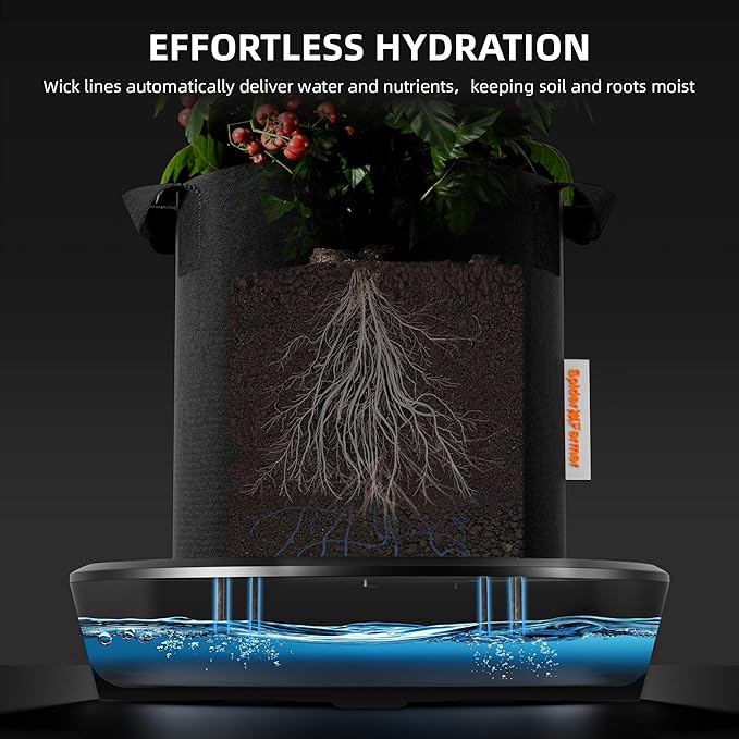 Spider Farmer Gravity-Fed Self-Watering System, 4-Pack Auto Watering System with 13 Gallon Reservoir, 4 Fabric Pot Base for Indoor Plants, Grow Tents, Greenhouses