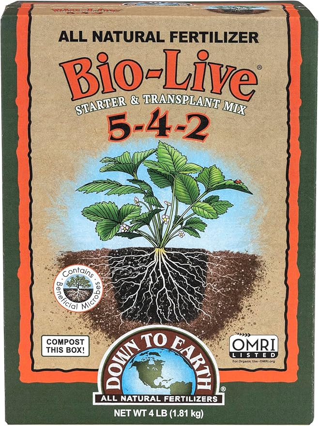 Down To Earth All Natural Fertilizers Organic Bio-Live Starter & Transplant Mix with Mycorrhizal Fungi and Benefical Microbes for Plant Food 5-4-2, 4 lb