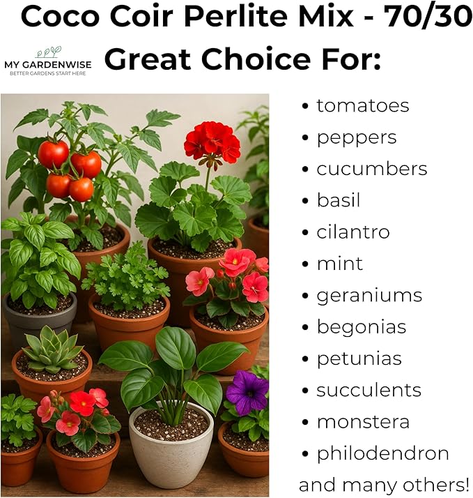 GARDENWISE Coco Perlite - Coco Coir Perlite Mix - 70/30 Growing Media - Hydroponic, Indoor & Outdoor, Grow Bags & House Plants (30 quarts - 1 cu ft)