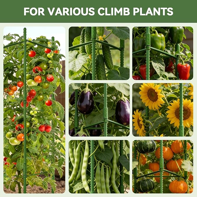 Halatool 2 Pack Tomato Cages for Garden, Up to 63 inch(5.2FT) Adjustable Tall Tomato Cage,Garden Stakes Tomato Trellis for Pots,Tomato Plant Support for Raised Garden Bed &Vegetables Flowers(Green)