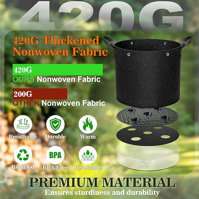3 Pack 5 Gallon Self-Watering Grow Bags, Thick Nonwoven Fabric Pots with Support Rings and Reinforced Handles, Self-Watering Planters with Bottom Reservoir for Tomatoes Peppers Potatoes and Vegetables