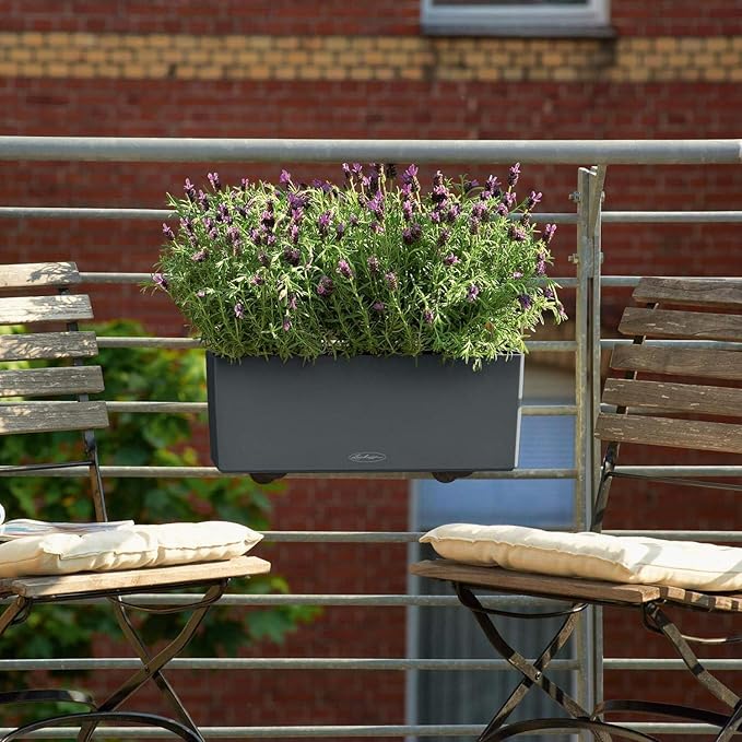 Lechuza BALCONERA Color 50 Petrol Blue, Self-Watering Window Box (Railing Planter), H7.5 L19.7 W7.5 in