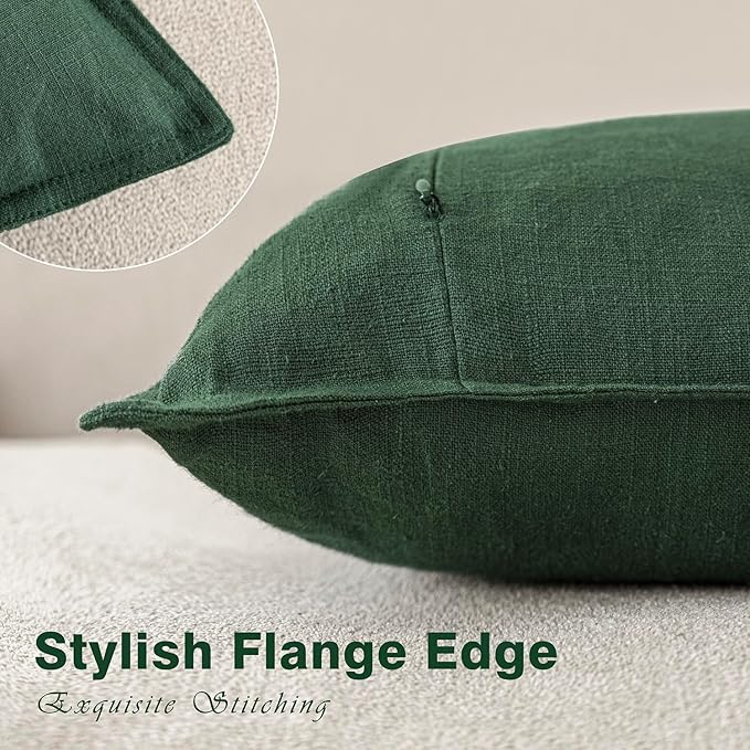Foindtower Set of 2, Decorative Linen Soild Throw Pillow Covers Soft Accent Euro Cushion Case Farmhouse Neutral Pillowcase for Chair Couch Sofa Bedroom Living Room Home Decor 22 x 22 Inch Pine Green