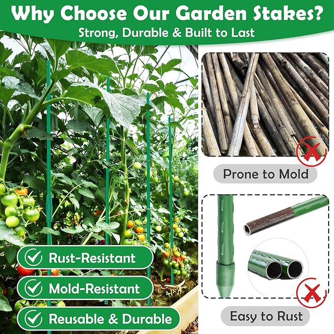 287 PCS Garden Stakes, Fiberglass Tomato Stakes, Garden Sticks with Accessories, 90 Sets DIY 4ft, 5ft, 6ft, 7ft Plant Stakes, Plant Sticks Supports for Indoor Outdoor Plants, Vegetables
