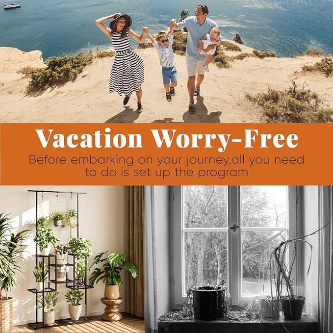 4 Tier Plant Stand with Automatic Drip Watering System, Indoor Outdoor Metal Plant Shelf with Hanging Rod, Holds 12 Pots, Space Saving Plant Display & Organizer