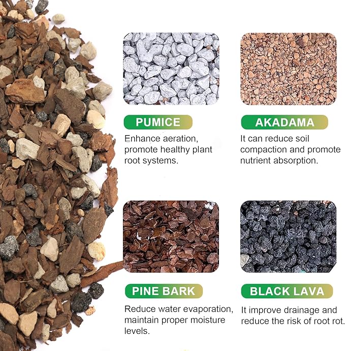 Bonsai Soil Mix 2qt, Potting Soil Mix Ready to Use for Bonsai Tree and Indoor Plants, Composed of Akadama, Lava Rock, Prumice, Bark