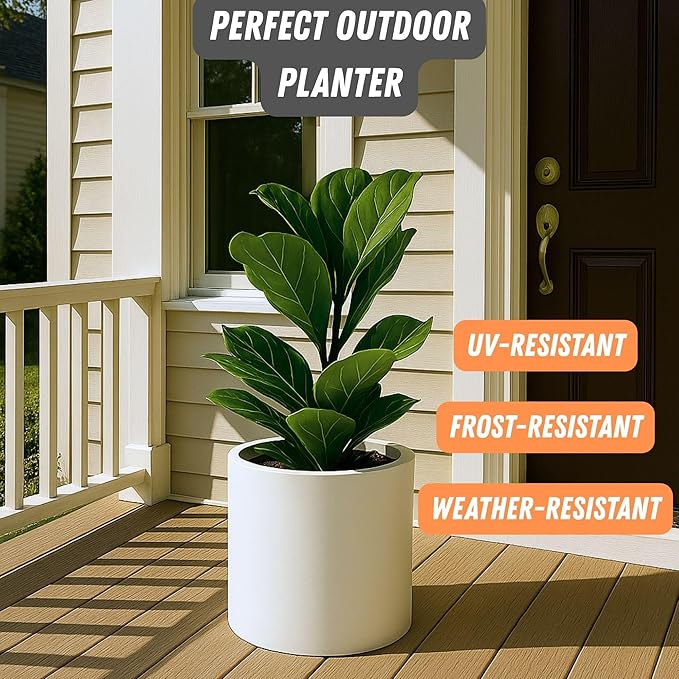 Fox & Fern Plant Pot, Large Plant Pots for Indoor & Outdoor, UV & Frost Resistant Plant Vase with Drainage Plug, Fiberstone, Large Indoor Pots for Plants & Flowers, House Indoor Plant Pot, Single Pot