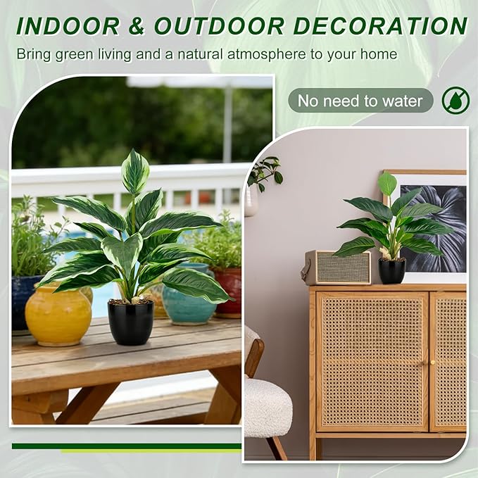 2 Pack Artificial Potted Plants, 16" Fake Plants Indoor in Black Pots for Home Bathroom, Office Desk, Shelf - Realistic Faux Greenery for Living Room, Kitchen, Farmhouse Decor