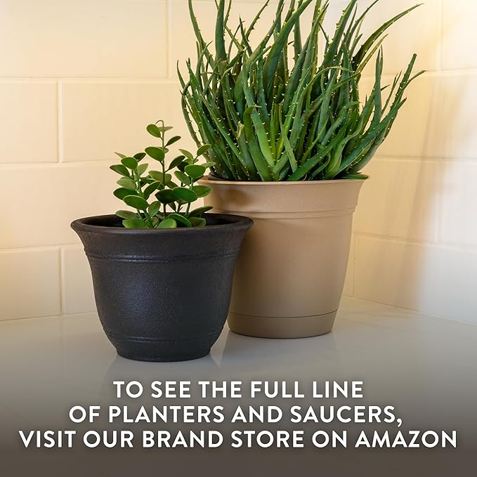 The HC Companies Sierra Round Self-Watering Pot - Lightweight Plastic Planter for Herbs & More - Durable Plant Pots for Indoor Plants & Outdoor Plants (16” Arizona Sand, Pack of 2)