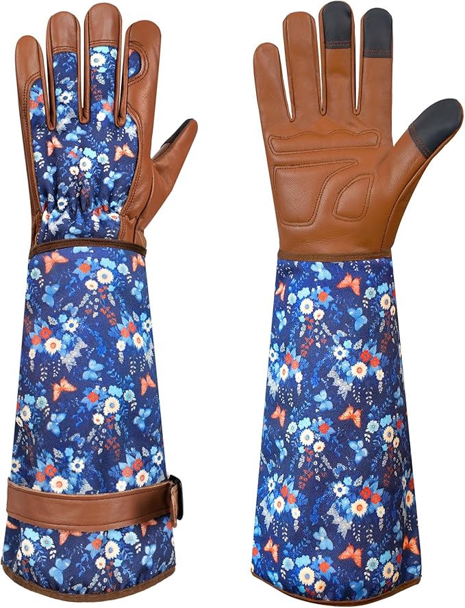DLY Gardening Gloves for Women, Rose Gloves Thorn Proof, Long Garden Gloves for Women, Breathable Cowhide (Large, Brown)