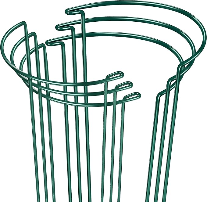 EWPJDK Plant Supports Stakes 6PCS, Half Round Metal Garden Stakes Plant Support for Peony Cages and Supports,Green Plant Support Ring Border for Outdoor Indoor Plants (10" W x 16" H, 6 PCS)