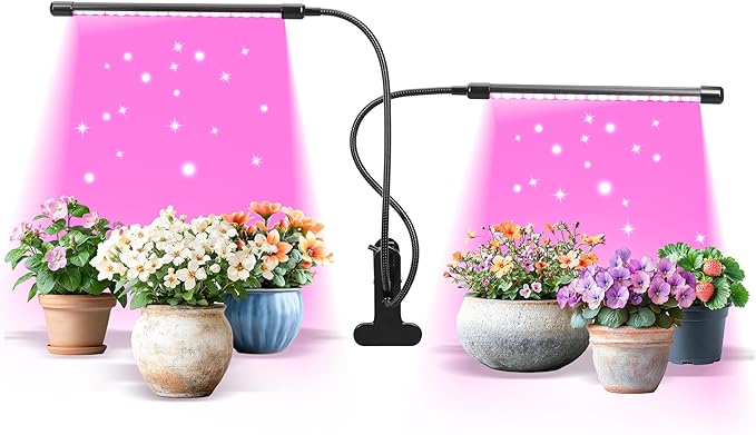 iPower LED Grow Lights for Indoor Plants, Full Spectrum Plant Growing Lamp with Red Blue LEDs, 11-Level Dimmable, Auto On Off with 3/9/12H Timer, 2 Tubes