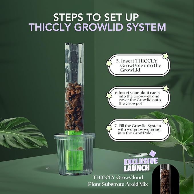 THICCLY Medium GrowLid 5 Pcs (Clear) - Self Watering Clear D-Shaped Plastic Moss Pole Hydroponics Growing System Kratky Hydroponic Kit Moss Pole Monstera Plant Support Philodendron and Anthuriums