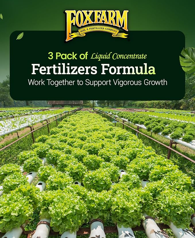 FoxFarm Hydro Liquid Trio Pack - Big Bloom, Grow Big Hydroponic, Tiger Bloom Fertilizers for Plant Growth, Bud Development & Abundant Fruit - Complete Hydroponic Plant Food Set - 3 Quart Bottles