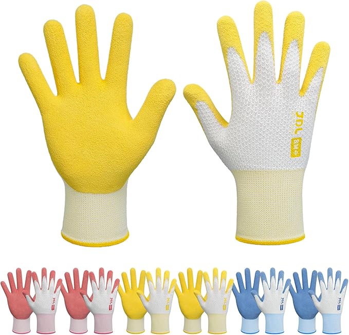 JDL Gardening Gloves for Women, 6 Pairs Breathable Latex Coated Yard Garden Gloves, Rubber Outdoor Protective Work Gloves with Grip, Multiple Colors, Large Size
