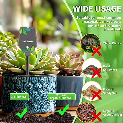 Soil Moisture Meter for Plants, 8-in-1 Soil pH Meter Moisture, Light, pH, EC, Fertility, Salt, Temp, Air Humidity, Soil pH Test Kit Great for Garden, Lawn, Farm, Indoor & Outdoor Use