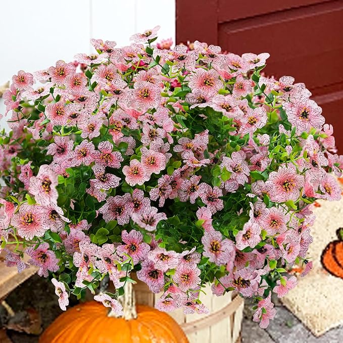 trytuny Artificial Flowers for Outdoor, UV Resistant Fake Silk Flowers, Realistic Faux Plants for Outside Indoor Porch Patio Window Box Planter Home Decor (20, Pink)
