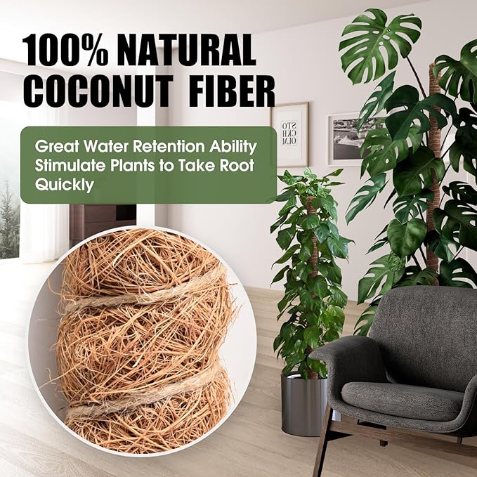 Moss Pole, 63 Inch Bendable Moss Pole for Plants Monstera, Moss Poles for Climbing Plants, Handmade Coco Coir Pole Plant Sticks Support Plant Stakes for Indoor Plants to Grow Upwards