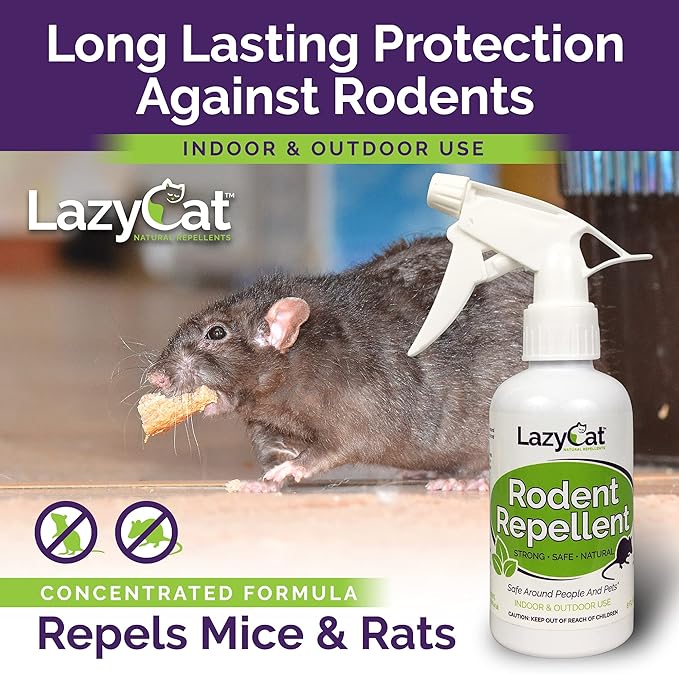 Peppermint Oil Spray for Rodents Plus Cinnamon Oil - MAX Power Mouse Repellent for Home RV Campers Boats Car Engines – Repel Mice and Rats from House Non-Staining 2X Strength (2 Pack) by Lazy Cat