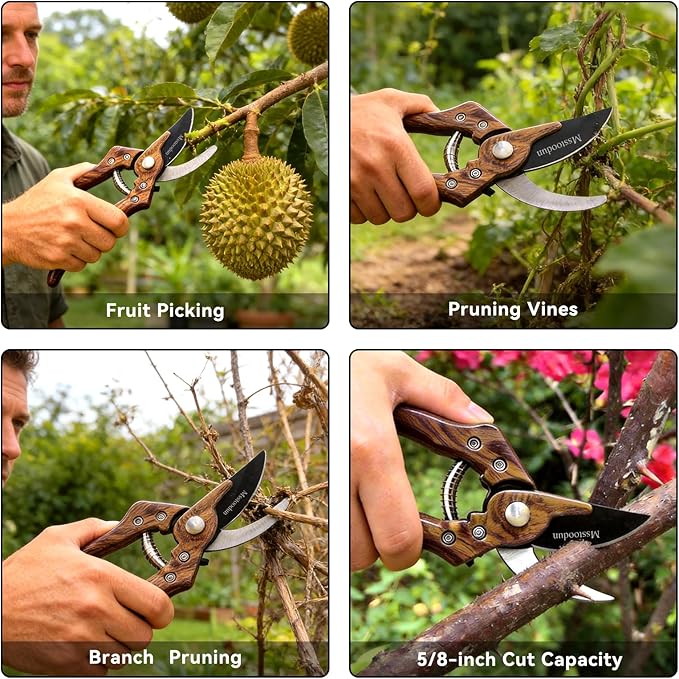 Bypass Pruning Shears with 5/8-Inch Cut Capacity, Sharp SK5 Blade Garden Pruners for Flowers, Shrubs & Branches