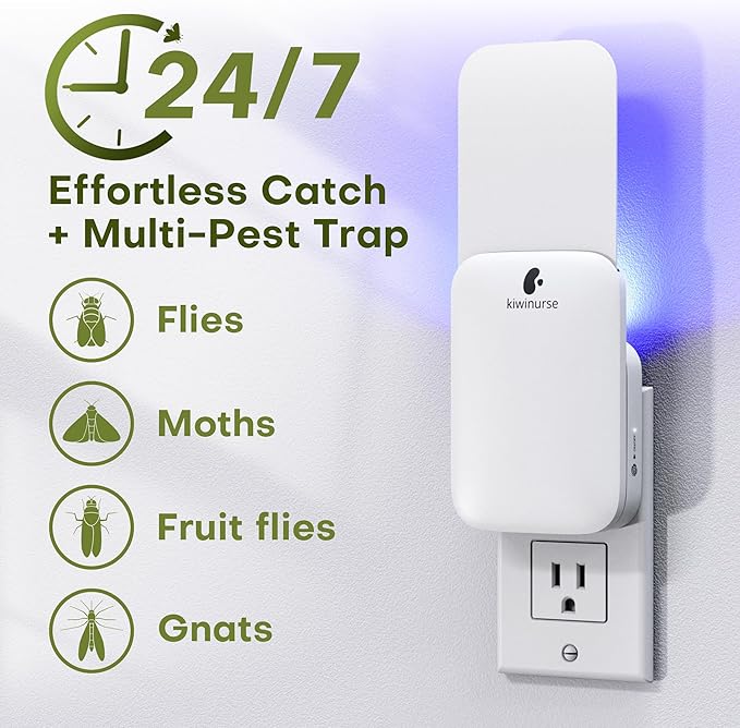 Flying Insect Trap Indoor - Plug-in Fly Catcher and Killers Includes Refills for House Flies, Fruit Flies, Gnats,Cover up to 800 ft², Off-White, 1 Trap + 4 Refills